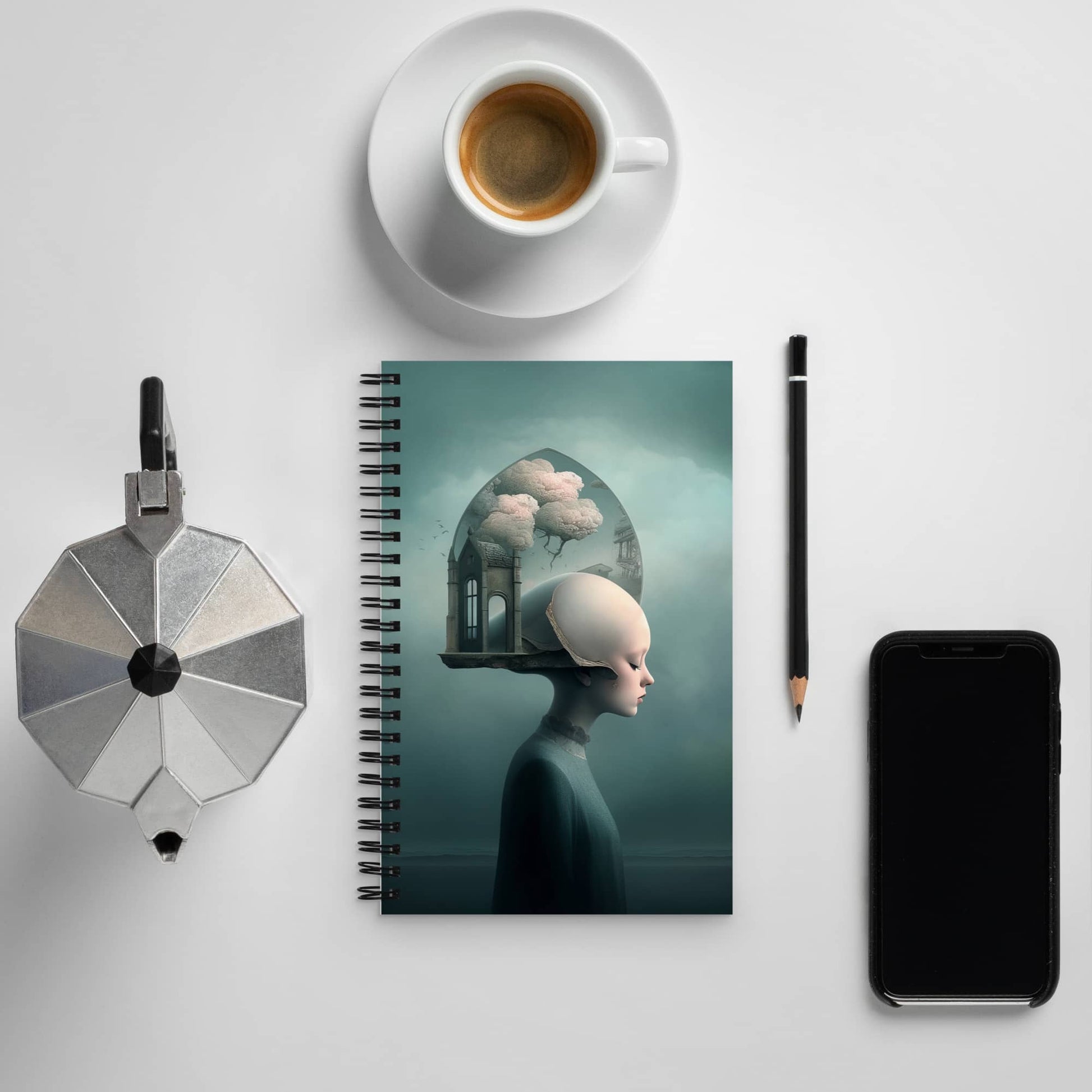 spiral notebook desk decor by surreal AI art